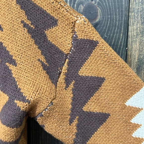 Lucky Brand Southwestern Aztec Cardigan S Open Brown Duster Cozy Hooded Casual - Picture 6 of 13